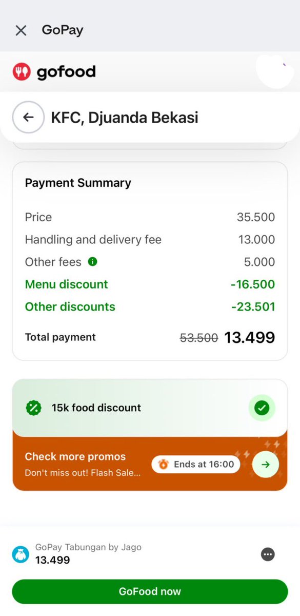 sasabelia5's tweet photo. hari ini aku makan siang ngga perlu keluar kantor, pesen gofood di aplikasi gopay lagi ada promo nih, bayar segini aja udh kenyang banget makan kfc #GoFoodmulaidari5000diGoPay https://t.co/T9GDVUKTwr