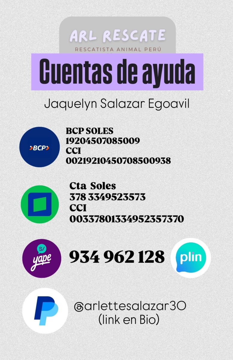 _arlettesalazar's tweet photo. 2da Actualización🚨
Vamos los primeros s/500‼️de los s/1,500 que necesitamos para mudarnos a la nueva casa🐈🐕 

Gracias a quienes se van sumando 🙏🏼😭porfavor sigamos todo suma Nos falta s/1,000 #RT

Ya aboné 500 a/c
🔴Yape/plin 934962128 Jaquelyn Salazar https://t.co/Sctr1ebgE1 https://t.co/YVZv7zdQOn