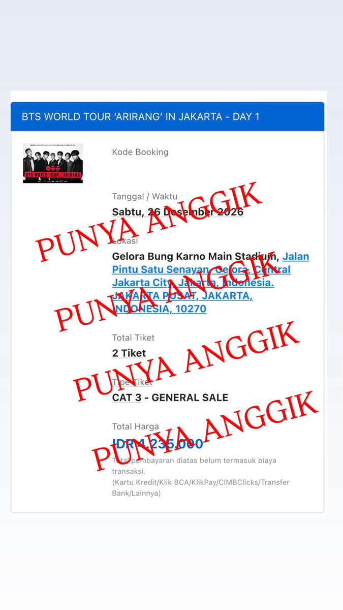 happyyyogis's tweet photo. ARMY TO ARMY HELP RT

WTS BTS ARIRANG JAKARTA
DAY 1, CAT 3
2 TIKET
2,8jt/tiket (boleh nego)
payment 70% atau full yaa
bisa COD sby/sda
dibantu urus sampe jadi tiket https://t.co/SuK0tqgjvN