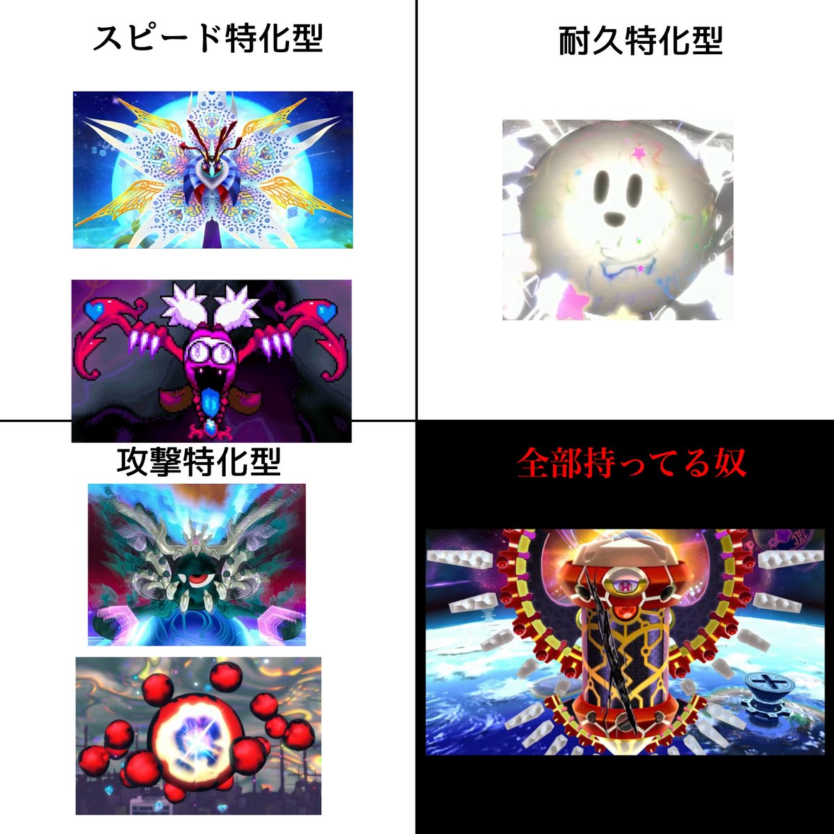 TAAMOON_yan's tweet photo. 歴代カービィのソウルボスをタイプ別に分類してみた(改訂版) https://t.co/wuec2GTf0l