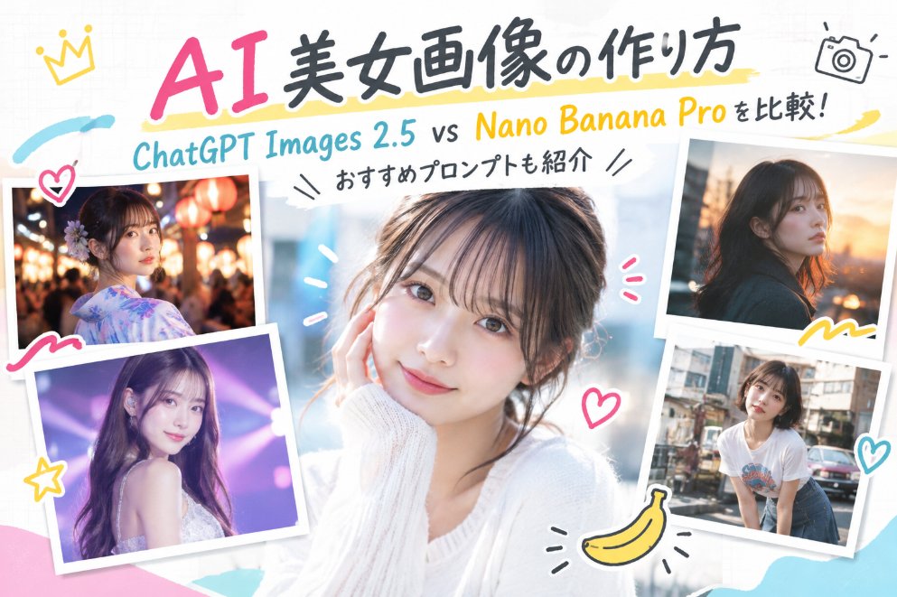 FotorPea_JP's tweet photo. AI美女画像を作るなら必見📸

ChatGPT Images 2.5とNano Banana Proを同じプロンプトで比較！
浴衣・韓国アイドル・映画風・レトロ写真など4パターンを検証しました。

そのまま使えるAI美女プロンプトも紹介👇
https://t.co/DwnwZMnX7R https://t.co/jEWXdHnAtv