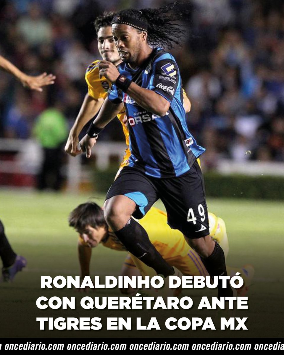 oncediariomx's tweet photo. 📝 #UnDíaComoHoy, pero de 2014, Ronaldinho debutó con #Querétaro en un duelo ante #Tigres como parte de la #CopaMX.
📌 El partido terminó 1-0 en favor del equipo felino con gol de Hércules Gómez. La estrella brasileña tuvo la oportunidad de marcar desde los 11 pasos, pero erró el penal.