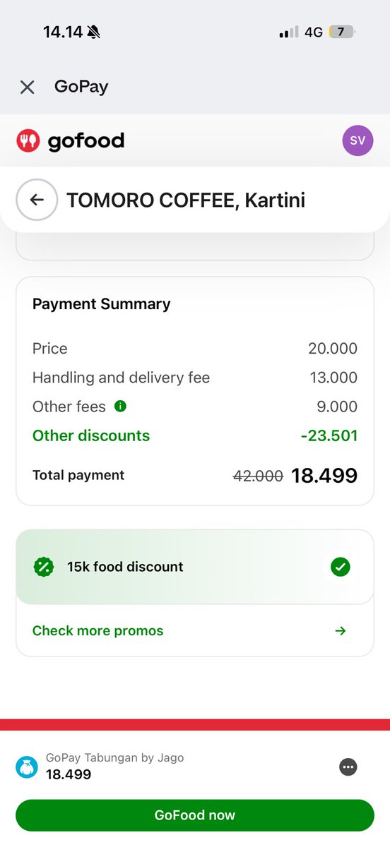 selvyandrynti's tweet photo. niat hati mau puasa jajan eh pas buka aplikasi GoPay nemu GoFood ada diskon mulai dari 5ribu wkwk auto checkout tanpa mikir #GoFoodmulaidari5000diGoPay https://t.co/QM3CJ1mZqW