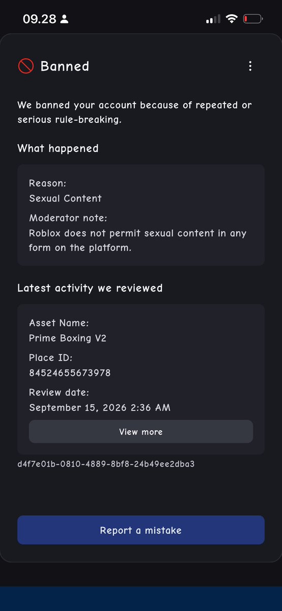chaacapi's tweet photo. day 3 since my roblox account got banned (username : shurabiew).my account was suddenly banned with the reason“your game broke the rules”and the violation was Sexual Content.the problem is *I have never created or developed the 3 game mentioned* @Roblox https://t.co/J39iQzjVKW