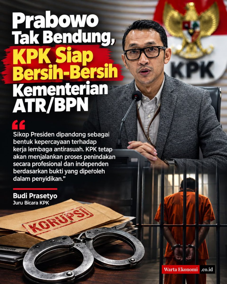Marlinleeau's tweet photo. Sikap tidak mengintervensi proses hukum menjadi pernyataan Istana terkait penanganan perkara dugaan korupsi di lingkungan ATR/BPN #PrabowoSikatKoruptor https://t.co/IPVb7V8NKV