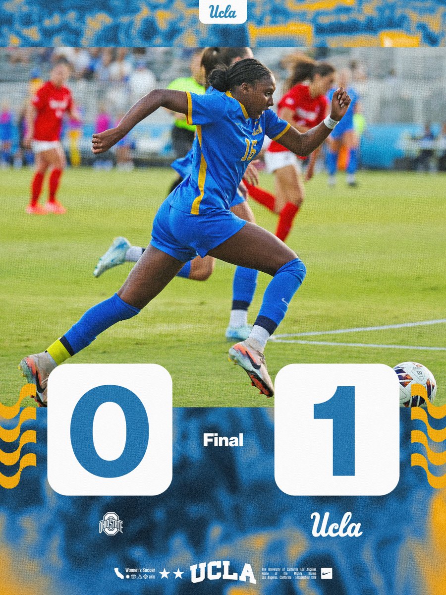 UCLAWSoccer's tweet photo. FINAL: No. 21 UCLA 1, No. 5 Ohio State 0

Leena Powell's 25th minute goal is the difference as the Bruins upset the Buckeyes!

#GoBruins https://t.co/xx1eAB0xMq
