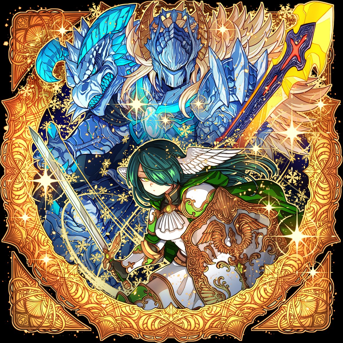 DragonPoker_aso's tweet photo. 【ドラポ新SS情報】本日メンテ後の『選抜RSガチャ』に『ドラゴンヘッドと轟(とどろ)きの戦乙女』が登場！謎の戦士と戦乙女のコンビじゃ！デカい体のこの男は誰なんじゃろか？持っている剣も、どこかで見たことがあるような気がしますぞい！ https://t.co/YJ8PJkWLXe