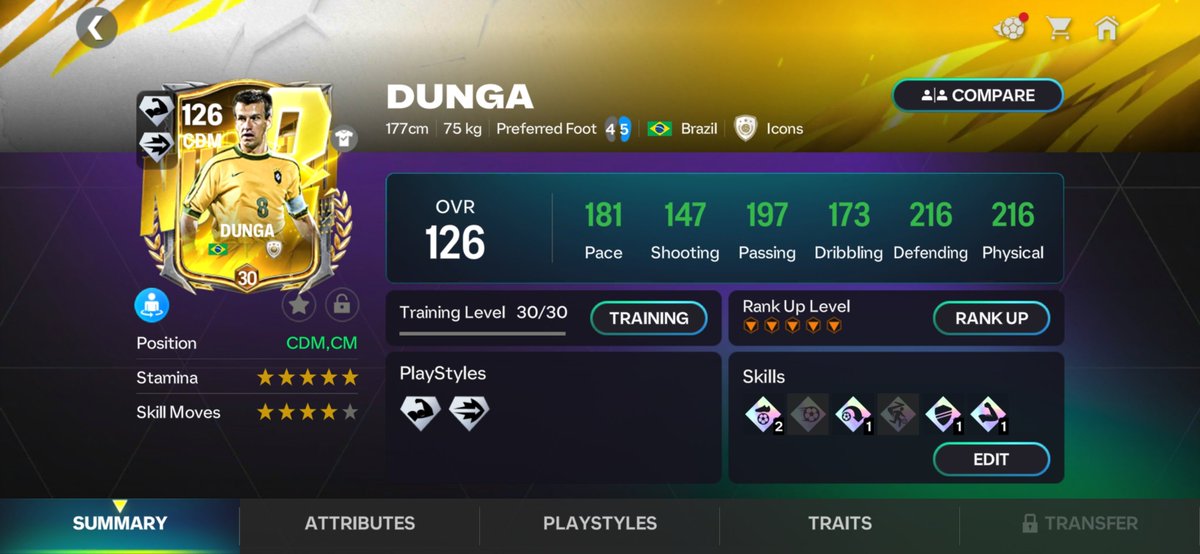 FCMUniverse's tweet photo. Decided to take Dunga... I have already completed the badge so shouldn't have really got him... But he looks pretty good as a CDM... Plus can play CM... Players with alt positions will be much more important after the next update due to the way formation change works.

Dunga stats attached and my 41212 narrow formation

@tutiofifa @EASFCMOBILE @FirstHalfYT @KJavierFM @FCthunder_EA @newcomerFM @VikingFCM