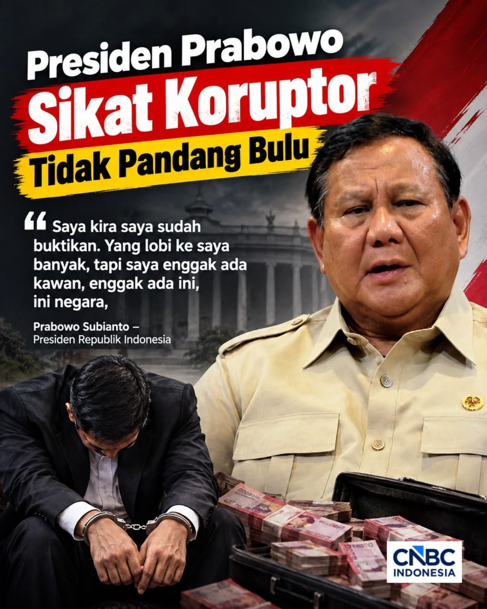 AmeliaTanayaka's tweet photo. Korupsi bukan soal siapa orangnya, tapi soal pelanggaran hukum. Kalau terbukti bersalah, tindak tegas! #PrabowoSikatKoruptor https://t.co/mw3PcZGMBE