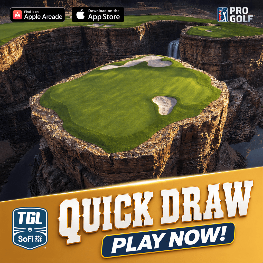 PGATOURProGolf's tweet photo. We've got another exciting @TGL designed hole joining our lineup today! Play QUICK DRAW in a variety of TGL Tournaments all weekend long ⛳🏌️

Click here to download & play! >> https://t.co/jfEktDicFJ