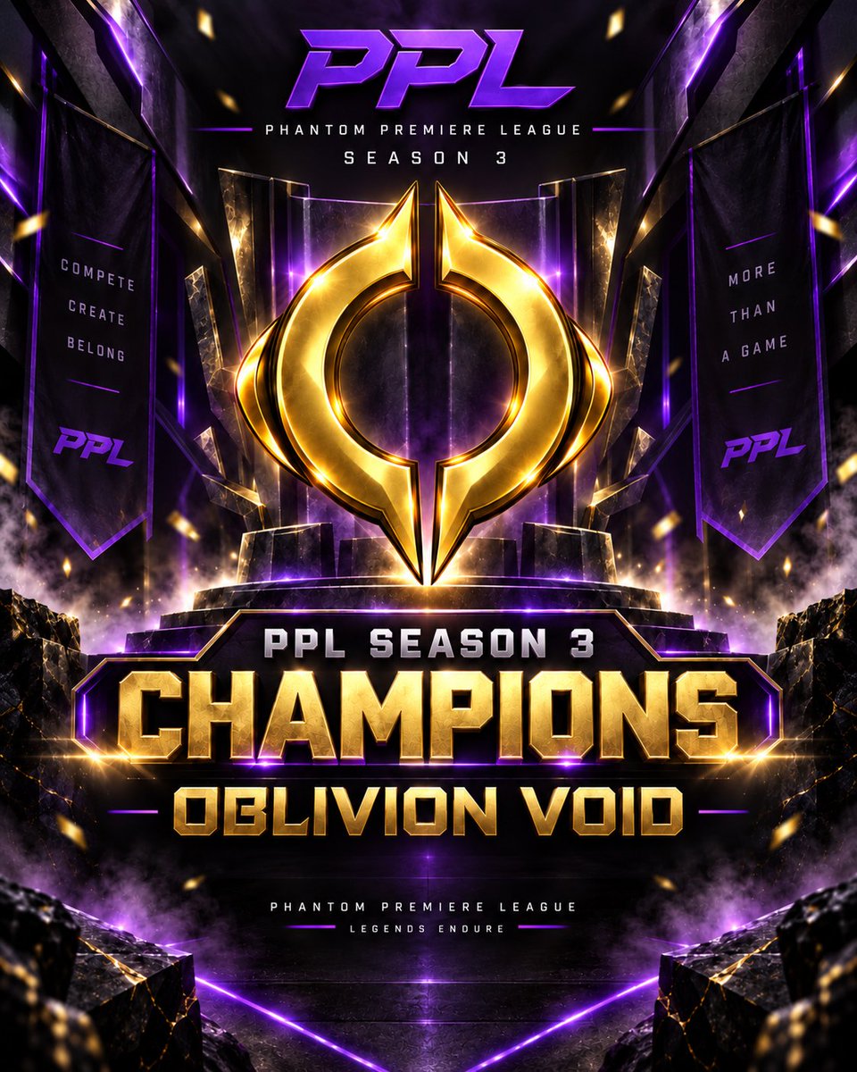 OblivionEsportz's tweet photo. OBLIVION VOID ARE YOUR PPL SEASON 3 CHAMPIONS. 🏆

Void closed out the season in dominant fashion with a 4-0 sweep over Avail Syndicate in the Grand Finals.

Undefeated through Qualifiers.
Undefeated through Playoffs.

Season 3 Champions.

A flawless run from start to finish. https://t.co/XlhDip5WwD