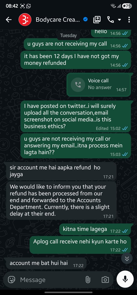 ABHISEK76872434's tweet photo. @BodycareCreati1 is it businees ethichs??I returned my parcel on 3rd of September,now 18th u have not refunded my money(around-) still u guys are saying will be done within few days, accounts section is doing delay,sometimes u guys don't respond to my calls.. https://t.co/lPvCSNmkrO