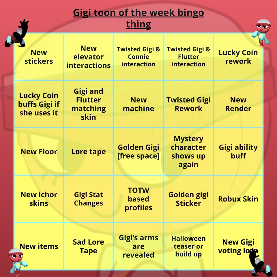 GargoyleLoverz's tweet photo. Made a bingo board for gigi totw, might just do this until there i'm bored of it lolz #Gigi #dandysworld #Toonoftheweek https://t.co/gh7NEBLISk