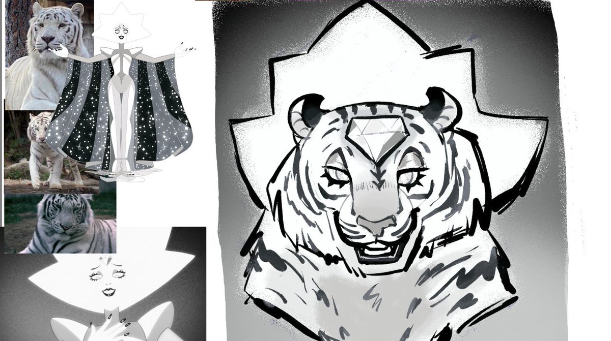 MILEZPERPROWER's tweet photo. the diamonds, rose, and spinel. 
i made rose an african lion and pink a mountain lion so pink is set apart from her african/asiastic "big" cat family but is connected right back to them as rose, even if thats not what she wanted. 
(1/2) 
#stevenuniverse https://t.co/ZwFBuWlA7s