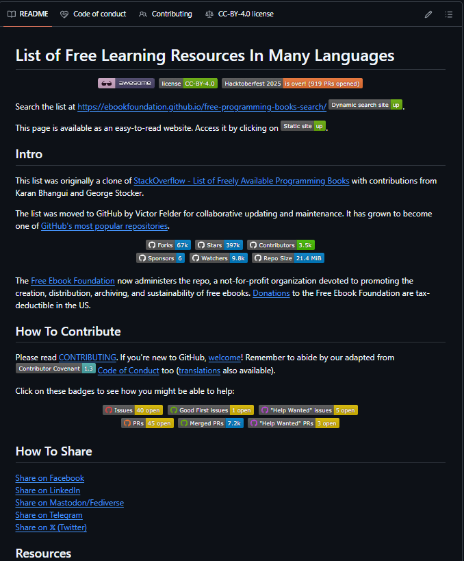 rexsonal's tweet photo. GITHUB DEV TOOLKIT (SAVE THIS)

bookmark-worthy repos for building and learning:

1. build-your-own-x
Learn by rebuilding classic tools from scratch
go to: https://t.co/mwCICkuMeI

2. system-design-primer
Core system design concepts in one place
go to: https://t.co/NYodlLt4wO

3. project-based-learning
Curated projects so you learn by shipping
go to: https://t.co/XLJvDSIUgd

4. free-programming-books
Huge free book list across languages
go to: https://t.co/PcHAHc52Yz

5. coding-interview-university
Full interview prep curriculum
go to: https://t.co/W0WUxecDBf

6. the-art-of-command-line
Command line skills that stick
go to: https://t.co/Zhrl7zjurQ

7. You-Dont-Know-JS
Deep JavaScript book series
go to: https://t.co/Ak01gWh8jZ

save this for later