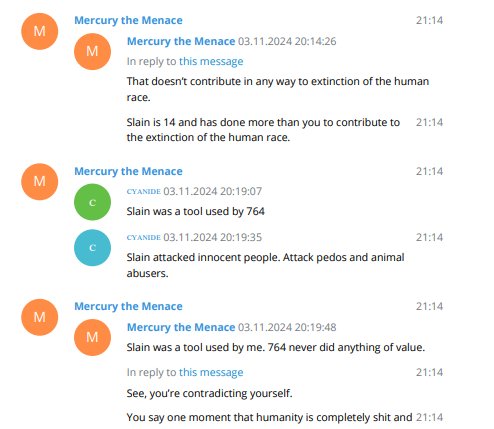 preacher_main's tweet photo. Mercury spazzing and yapping some more because Chai764 got convicted for grooming Slain into stabbing people 

Mercury claims that HE was the one who groomed Slain and is very defensive about this

He also admits to his friendship with Trippy here (rest in piss, Prasan Nepal) https://t.co/zpSZXfKUNx