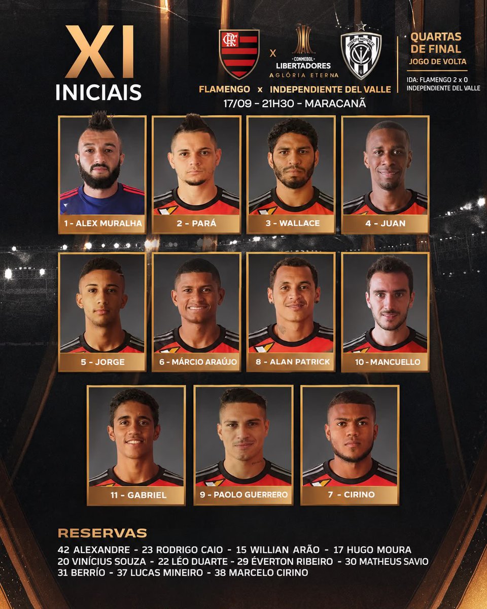 DenesCRF's tweet photo. NOSSO TIME É A GENTE EM CAMPO! Confira a #escalação do Flamengo para enfrentar o Independiente Del Valle, pela @libertadores! 

#FLAxIDV https://t.co/0GZmZKfqjA