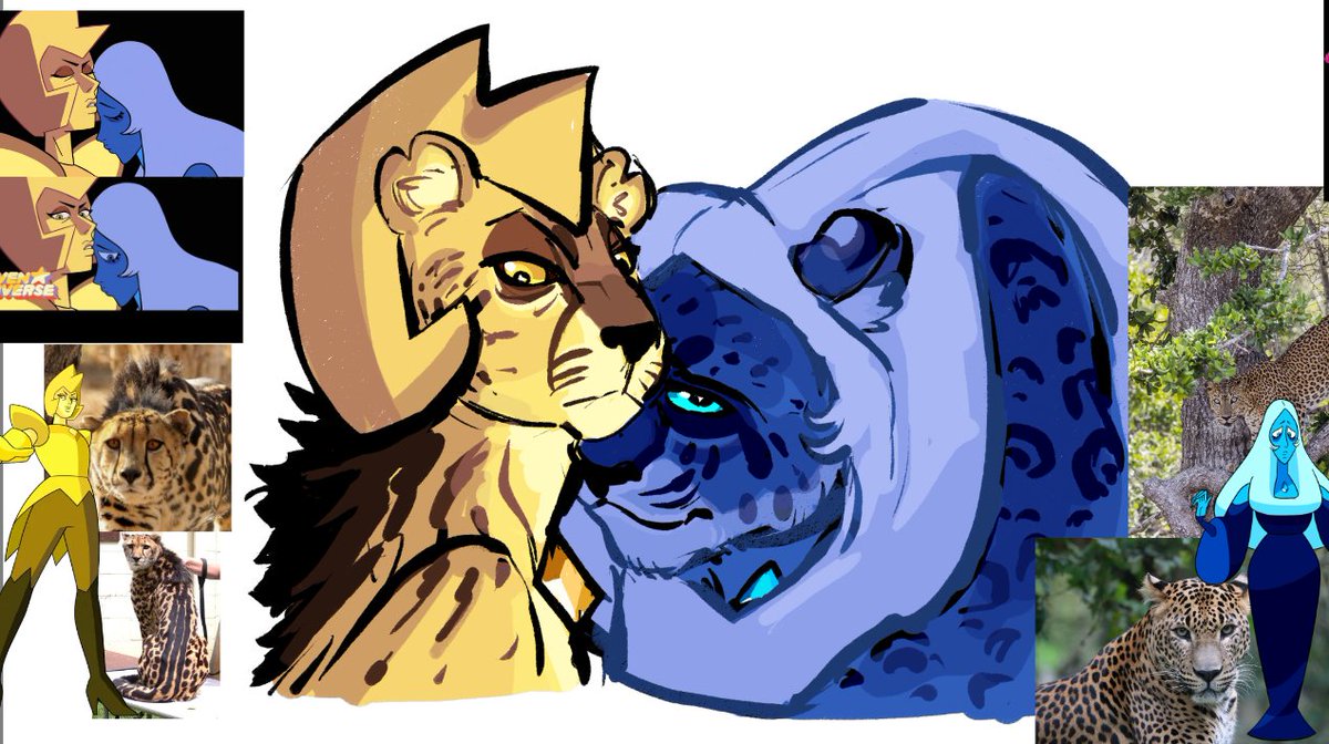 MILEZPERPROWER's tweet photo. the diamonds, rose, and spinel. 
i made rose an african lion and pink a mountain lion so pink is set apart from her african/asiastic "big" cat family but is connected right back to them as rose, even if thats not what she wanted. 
(1/2) 
#stevenuniverse https://t.co/ZwFBuWlA7s