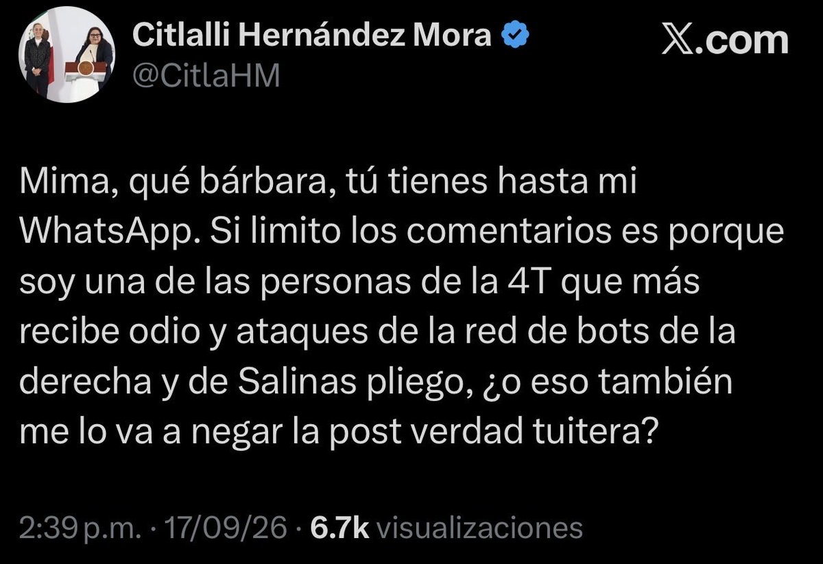 luis_gj's tweet photo. Ay, mi adorada @CitlaHM , qué cómoda te salió la “valentía”: te encanta atacar, acusar y repartir mierda, pero cuando te toca recibir una mínima parte de lo que avientas, cierras los comentarios y decides que todos son bots. 

Mi amor, no confundas “poner límites” con salir corriendo de la discusión. Quieres micrófono sin réplica, tribuna sin cuestionamientos y aplausos sin crítica. Eso tiene un nombre, muñeca: cobardía. Mucho discurso de mujer combativa, pero para escuchar a quien no te aplaude te faltan huevos.