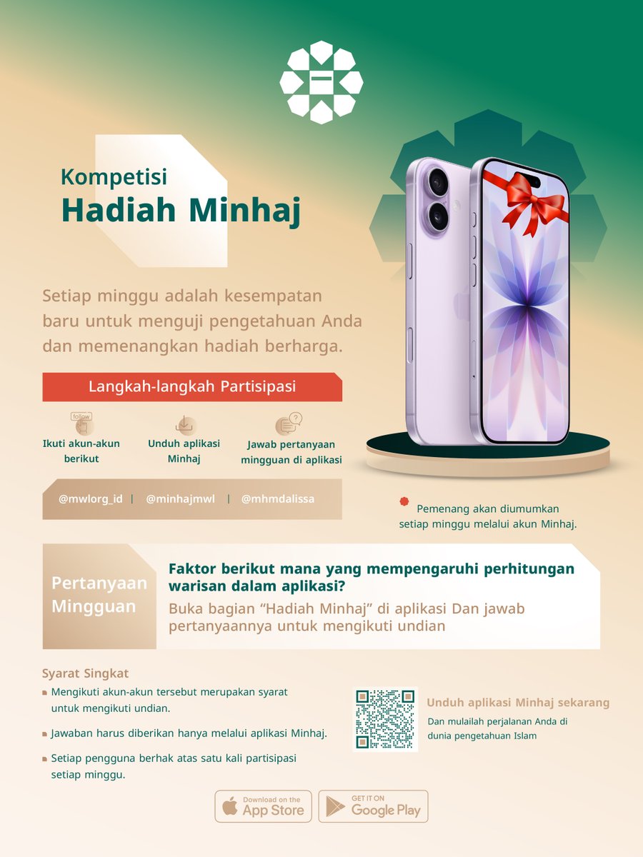 MinhajMWL's tweet photo. Ikuti – Unduh – Menangkan 📱

iPhone 17 setiap minggu bersama Hadiah Minhaj

Jawab pertanyaan minggu ini di aplikasi Minhaj, dan ikuti akun-akun berikut:
@mwlorg_id
@minhajmwl
@mhmdalissa

Unduh aplikasinya dan berpartisipasilah sekarang. https://t.co/mqhBhAOfnK