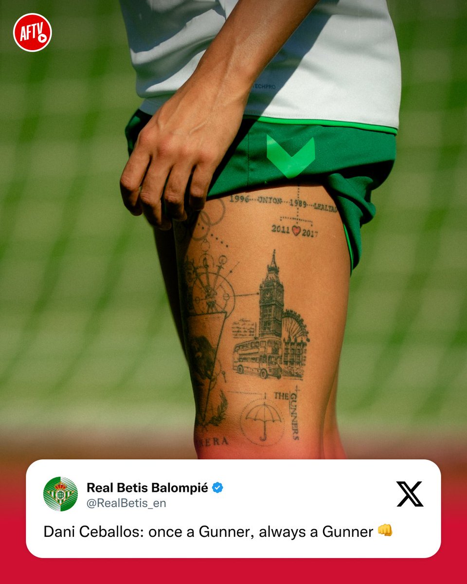 AFTVMedia's tweet photo. They say don’t fall in love with a loan player, but how can we not when it’s Dani Ceballos! ❤️

Even at Betis, he still holds Arsenal close to his heart. Once a Gunner, always a Gunner! 🫶🥹 https://t.co/syhEF8Bbsv