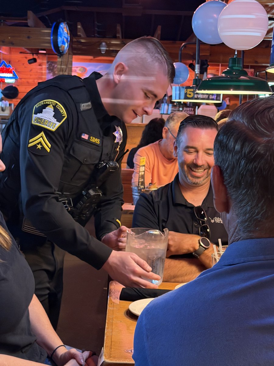 sacsheriff's tweet photo. The Sacramento County Sheriff’s Office partnered with Special Olympics Northern California for the annual Tip-A-Cop at Texas Roadhouse, and together, we raised $1,610!

Every dollar raised will directly support sports programs for Special Olympics athletes. We’re proud to serve our community both on and off duty!