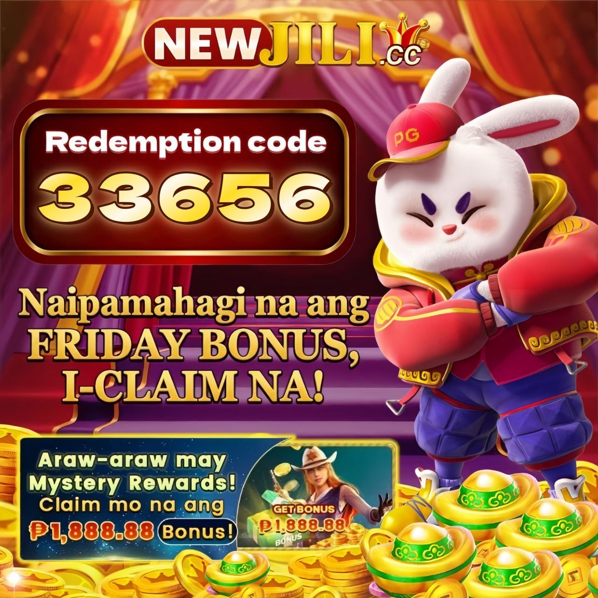 jili434's tweet photo. ➡️ Kodigo ngayon        ：3️⃣3️⃣6️⃣5️⃣6️⃣

🎉💰 Friday Bonus Alert!
✨ Mahal na Miyembro, na-credit na ang iyong Friday Bonus! Mag-log in ngayon para tingnan at kunin ang iyong reward. 🎁
🍀 Baka swerte na ang susunod mong laro!
🥳 Bonus na, saya pa! https://t.co/ErfGFRzzkt