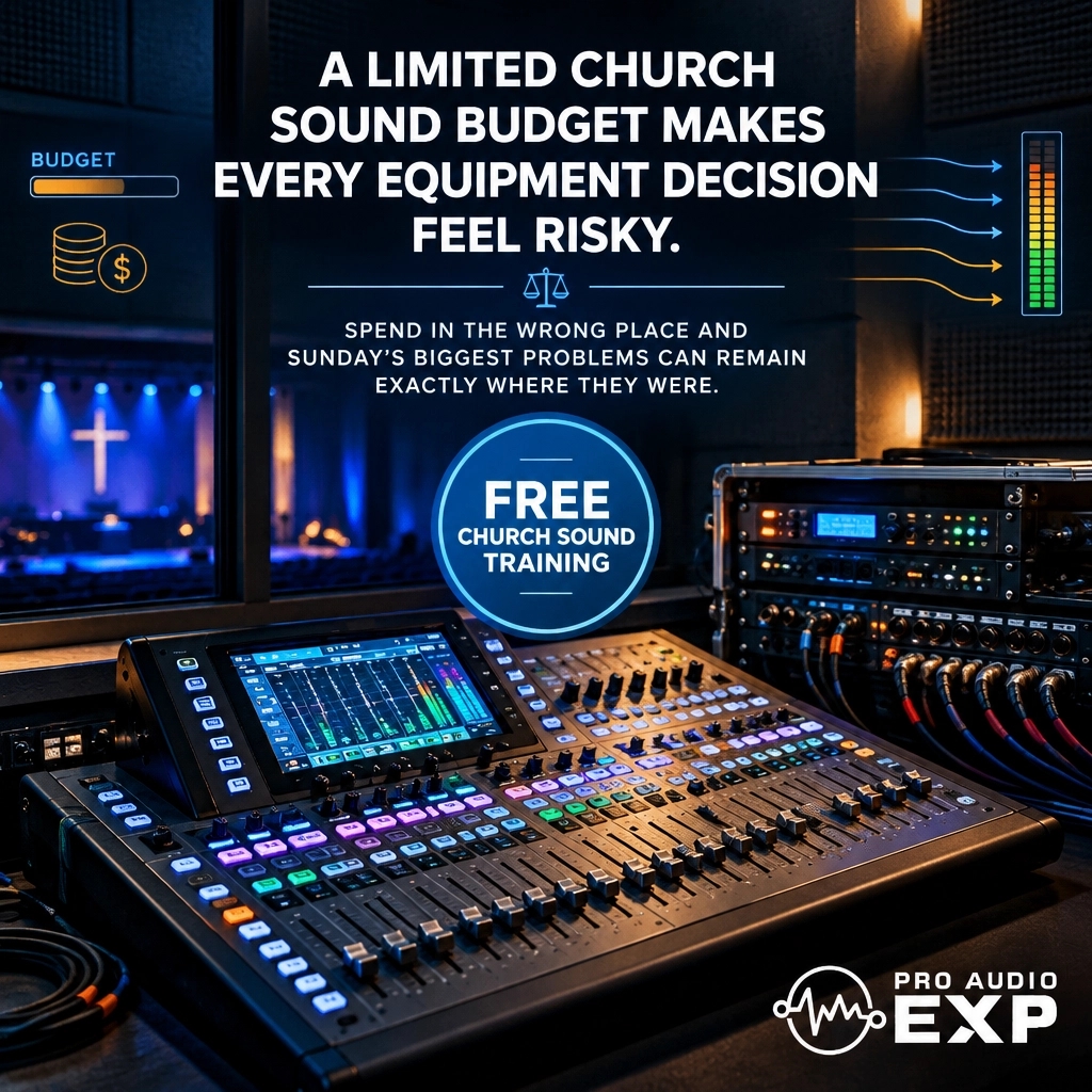 ProAudioEXP's tweet photo. A limited church sound budget makes every equipment decision risky. Spend in the wrong place and Sunday’s biggest problems may remain untouched. Free church sound training: https://t.co/0cEdycZL2f https://t.co/Ln0DAqwRQO