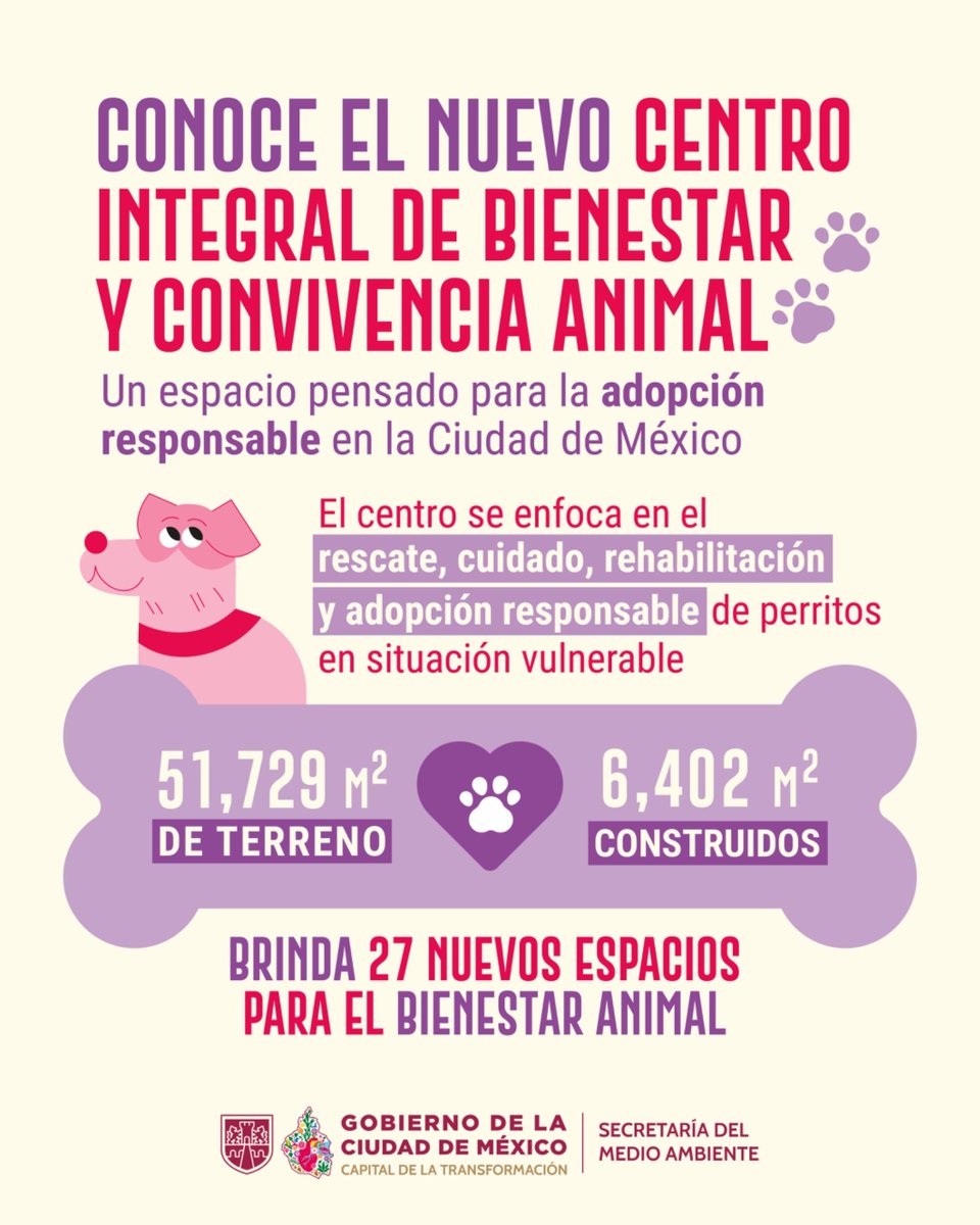 SEDEMA_CDMX's tweet photo. En la Ciudad de México impulsamos el bienestar y la convivencia animal.

El nuevo Centro Integral de Bienestar y Convivencia Animal se enfoca en el rescate, cuidado y rehabilitación de perritos en situación vulnerable, de acuerdo con las necesidades de cada uno.

Conócelo. https://t.co/IiU0QDCZpB