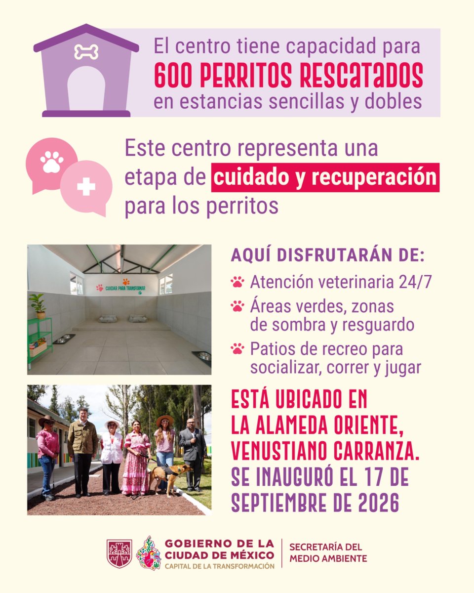 SEDEMA_CDMX's tweet photo. En la Ciudad de México impulsamos el bienestar y la convivencia animal.

El nuevo Centro Integral de Bienestar y Convivencia Animal se enfoca en el rescate, cuidado y rehabilitación de perritos en situación vulnerable, de acuerdo con las necesidades de cada uno.

Conócelo. https://t.co/IiU0QDCZpB