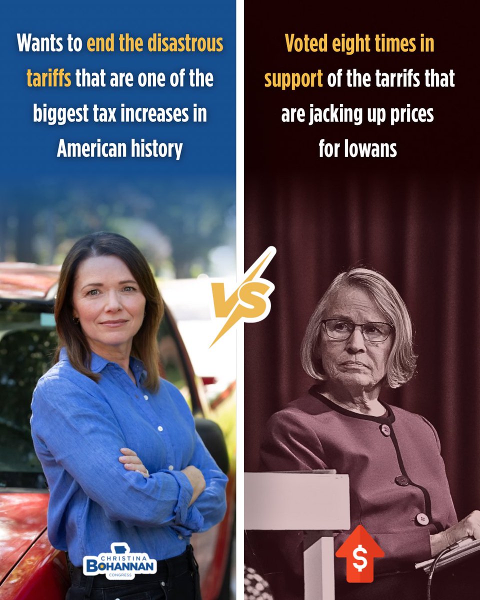 BohannanIowa's tweet photo. Only one candidate in this race is serious about lowering costs for Iowans, and I can tell you it is not the one who votes for tariffs time and time again. https://t.co/Sx9ep9duzD