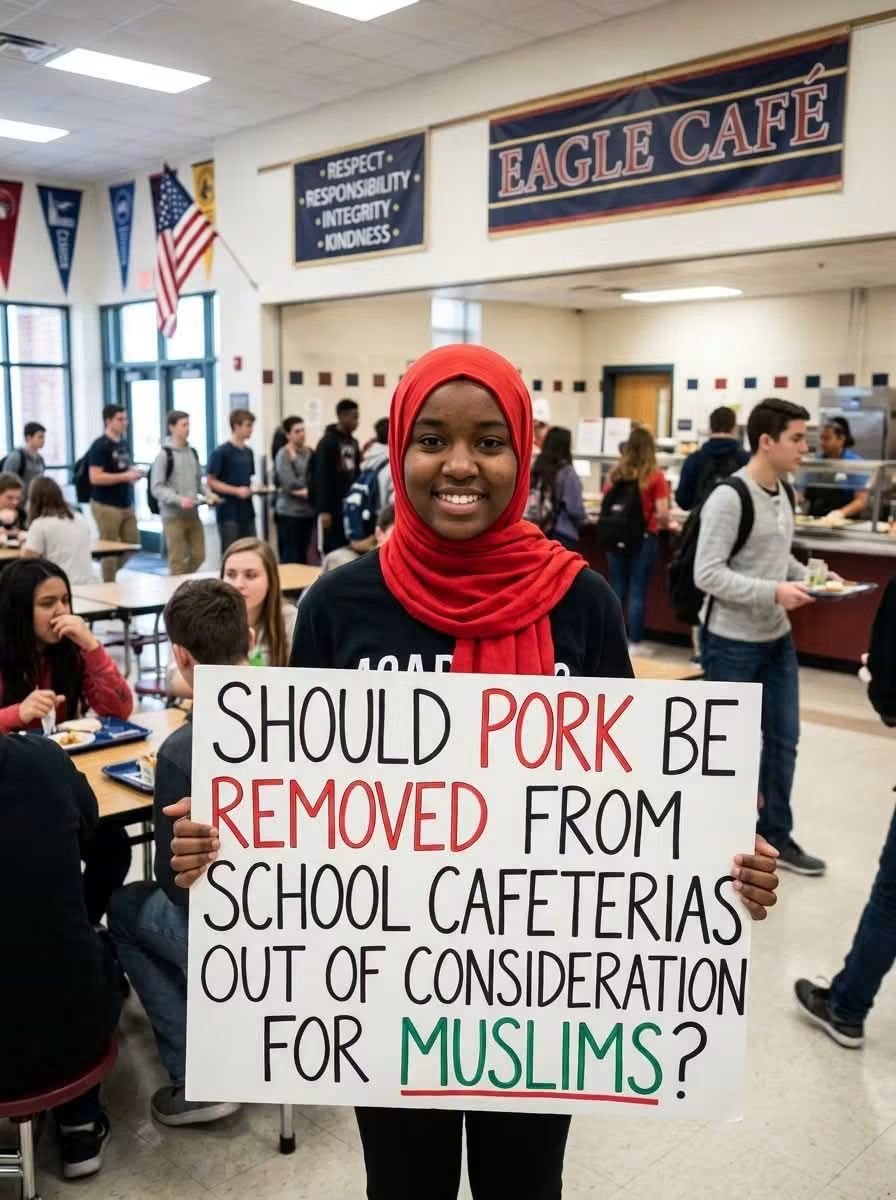 Evelyn001d's tweet photo. Should pork be removed from school cafeterias out of consideration for Muslims?
Your thoughts? https://t.co/PXGRo6s92g