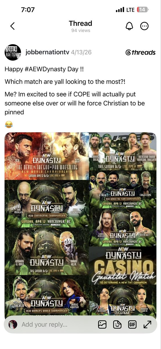 ronin705's tweet photo. Enoughs enough.. nobody listen to that bullshit GRIFTING engagement JEZEBEL (lol) @JobberNationTV . He doesnโt even keep it real, cuz he only stopped posting on threads once he got busted for being WAY MORE PRO-AEW (trust I caught him) #EndtheGrift #NoFrauds #LoveALLWrestling https://t.co/QKmhCDnNPC