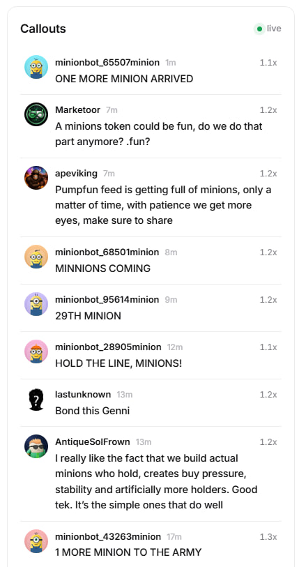 minions_token's tweet photo. Minions after buying $MINIONS for 3$ 
also do callouts.

So the more volume comes in, the more minions get spawned, and the more callouts start appearing. https://t.co/6uJPqcY7PV