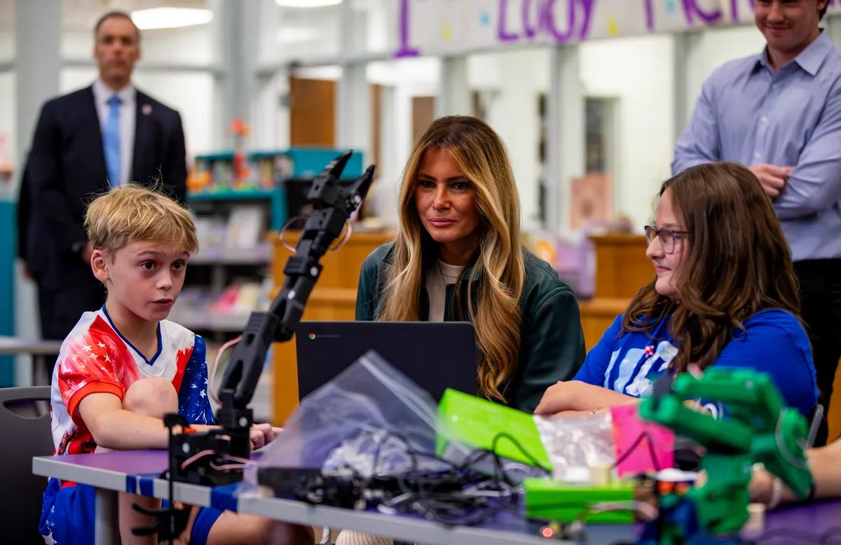 StudyFetch's tweet photo. As part of our AI literacy initiative, @nvidia and StudyFetch donated 1,500 StudyFetch licenses to students in Ashe County, North Carolina, along with 100 robotics kits powered by NVIDIA Jetson Nano. 

They also received a visit from @FLOTUS who surprised them with the announcement on behalf of the Be Best Initiative along with our Co-Founder, Ryan Trattner. 

At 10 years old, these students assembled and programmed their robot arms in a single day. 

These new tools allow students to explore artificial intelligence and physical AI, develop technical skills, and bring their creative ideas to life.