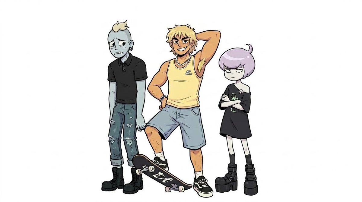 joariass's tweet photo. Rescatando OCs de la libreta de 2020. Muy metido en la era Steven Universe / Scott Pilgrim por aquel entonces. El trío de Dead Loop. 🛹
#CharacterDesign #IndieComic #Animation #OriginalCharacter #CartoonNetwork #OC https://t.co/LplnYU2wrU