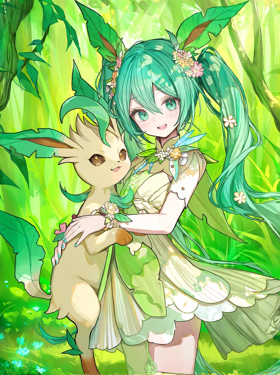 popo_Art_Miku's tweet photo. 初音ミク✖️リーフィア
なんかエルフっぽいね？
＃初音ミク　＃イラスト　＃HatsuneMiku https://t.co/uWqHPVkXmD