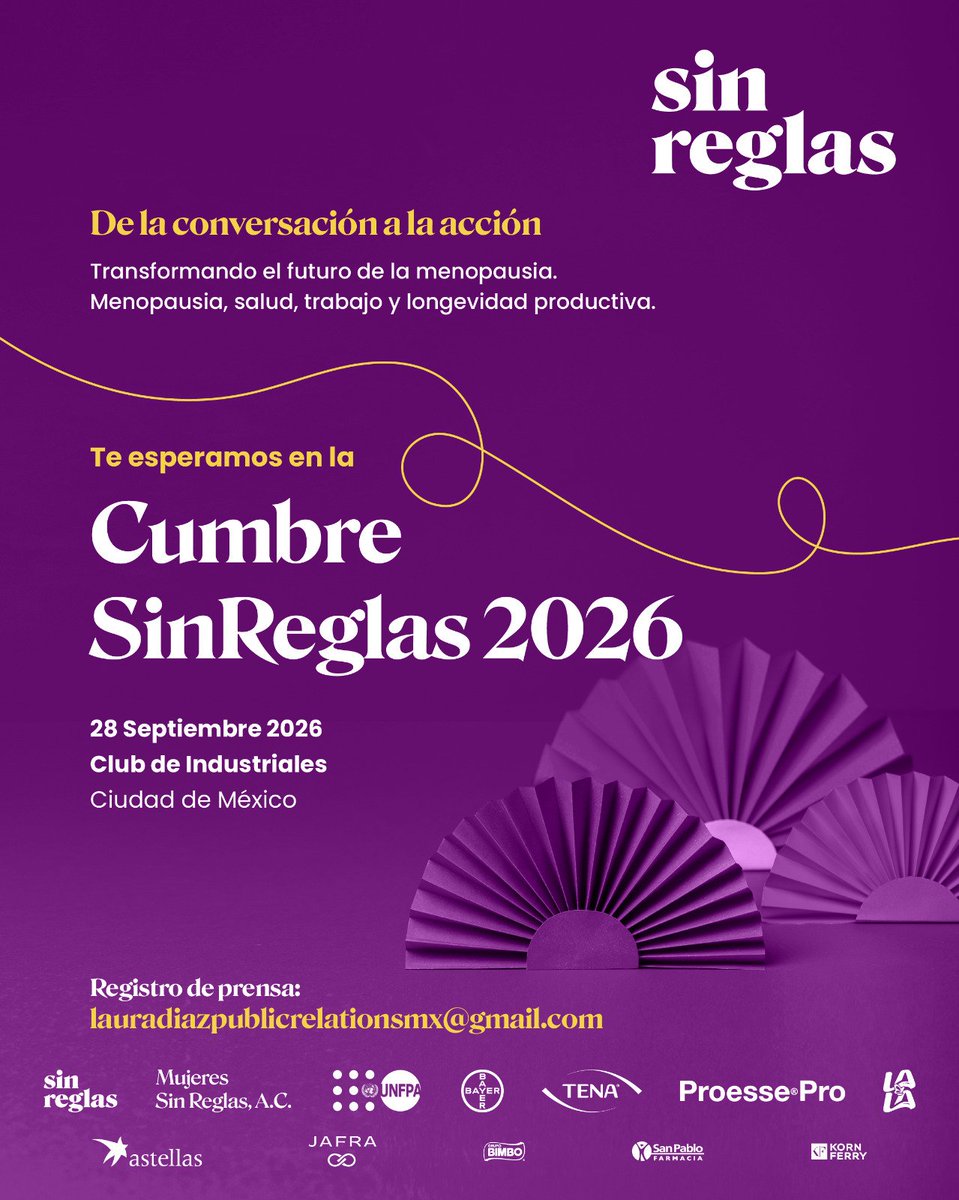 UNFPAMexico's tweet photo. 🟣 Hablar de #menopausia en el ámbito laboral es un tema de derechos, salud y longevidad productiva.
Es momento de pasar de la conversación a la acción. 

¡Nos vemos en la #CumbreSinReglas2026 este 28 de septiembre, para romper tabúes y promover entornos laborales inclusivos! https://t.co/4vNUqfwVQb