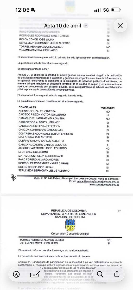 Arturo__Ramos's tweet photo. El escándalo de corrupción más grande de la década en Cúcuta, o quizá de los últimos 50 años, empezó el pasado 10 de abril de 2025 con el voto favorable, por parte de algunos concejales, al acuerdo que facultó al alcalde para asociar al municipio de Cúcuta con otra entidad estatal y/o personas jurídicas privadas en una entidad de carácter mixto. Es tan grave que compromete las campañas a la alcaldía de Raad, Correa y Karime.

Cada día de los próximos 7 días, gota a gota, les iré contando de qué se trató y hasta dónde ha llegado el entramado de corrupción que compromete no solo al alcalde, a contratistas e ilegales, sino a un grupo de concejales que bajó la bandera a cuadros para que empezara a andar la carrera de la corrupción. A continuación relaciono el nombre de cada concejal que votó sí a la asociación de Cúcuta con E Desarrollo:

1.Caicedo Pinzón Víctor Guillermo
2.Casadiegos Albert Lufrandy
3.Castellanos Silva Jefferson
4.Chacón Contreras Carlos Luis
5.Contreras Rodríguez Edison Ernesto
6.Díaz Ardila Jair Antonio
7.Dueñas Yaruro Carlos Alberto
8.León Báez Guillermo
9.Matamoros Rueda Sergio David
10.Raad Forero Álvaro Andrés
11.Rodríguez Rodríguez Yanet Carime
12.Rolón Conde José Julián
13.Sepúlveda Bermonth Jesús Alberto
14.Villamizar Mora Jhon Jairo

Le pido a la prensa local y nacional hacerle seguimiento al caso. La información relacionada está en manos de poderosos periodistas y medios nacionales, por lo que espero que los involucrados actúen conforme a la democracia y dejen a un lado la tentación de las armas.

Adenda: ayer publiqué cómo el director del Área Metropolitana de Cúcuta juega con IA la aprobación de un contrato de más de 7.000 millones. Ayer mismo cancelaron el contrato. La jurídica y el director tendrán que responder penal y disciplinariamente por las actuaciones dentro del proceso y por la utilización descarada de la IA en un asunto tan sensible para Cúcuta.

Adenda II: ¿cómo así que el nuevo subdirector del área es de Bucaramanga? ¿Lo designó E Desarrollo? ¿No hay talentos en Cúcuta?