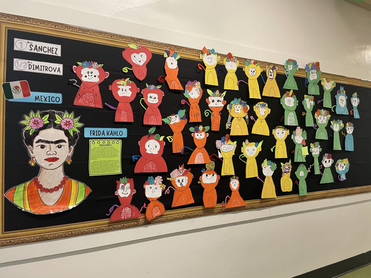 MrsLigonInArt's tweet photo. Frida and her spider monkeys are back! #1stgrade #ArtEd https://t.co/VPjyq4lokQ