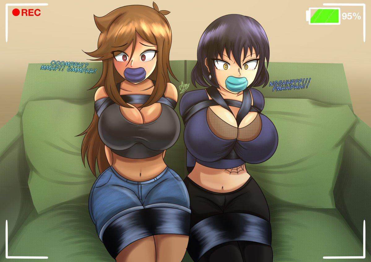 Amy4105's tweet photo. Don't you just hate it when you're trying to film a bondage video, then all of a sudden an actual burglar breaks in and takes advantage of it? Well, neither do Amy and Chloe.

C0mm for @puffdkrb ! Thanks bestie!! ^-^

1/2 https://t.co/jXMm3I1Mlp