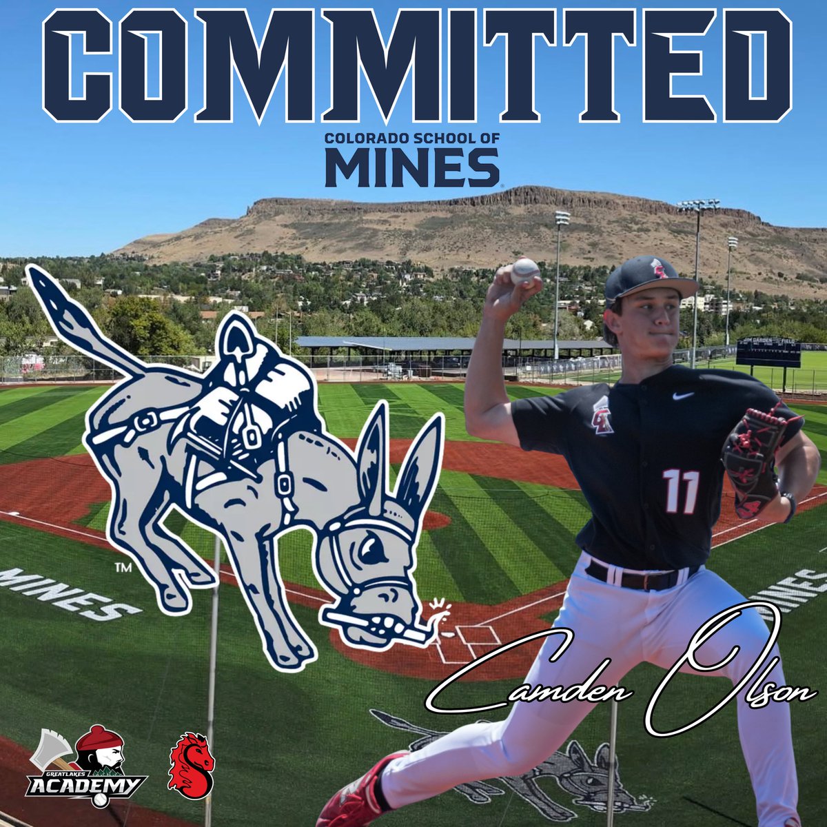 CamdenBOlson's tweet photo. Very excited to announce my commitment to play baseball at Colorado School of Mines! 
Go Orediggers! 
#HelluvaEngineer
@OrediggersBSB 
@MN_Lumberjacks @LumberjackArms https://t.co/kCKHsyqqbs