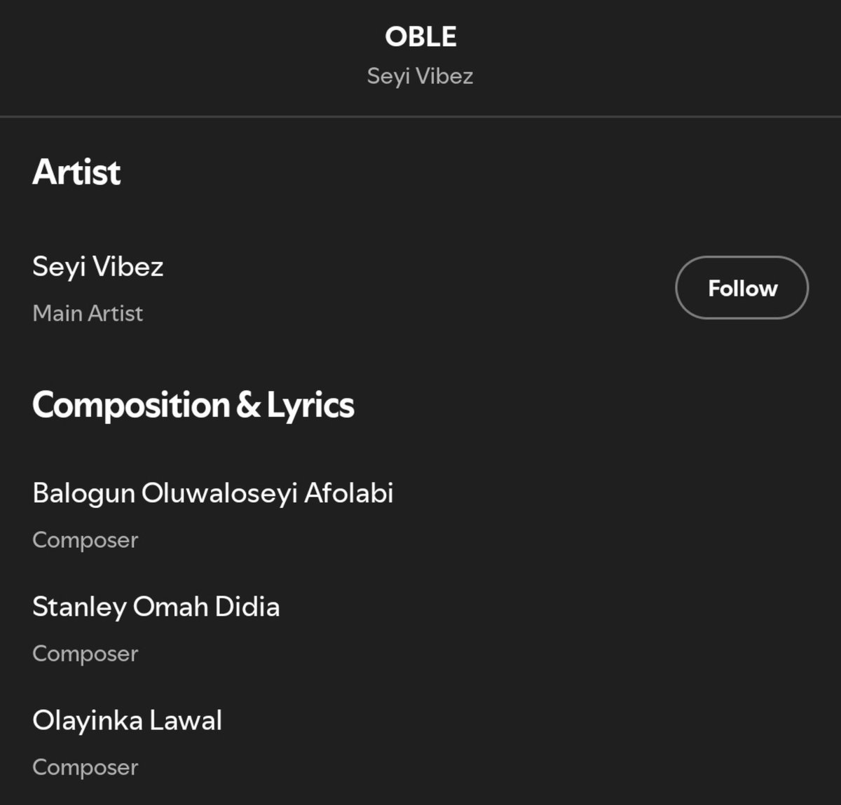 AlbumTalksHQ's tweet photo. 🚨 OMAH LAY IS CREDITED AS A WRITER ON SEYI VIBEZ'S "OBLE" ✍🏽 https://t.co/1eWBW2HhSa