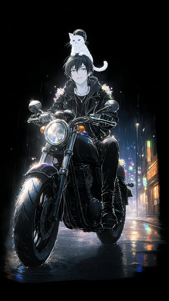 pemccolo's tweet photo. Lo-Fi Cat Rider

雨上がりの夜。 エンジンは止まったまま、白い相棒だけが少し誇らしげ。  

黒のお兄さん🖤と白のネコちゃん🤍を呼び出しました

 #PixAITsubakiV3 
@PixAI_Official https://t.co/tNKBEm8kwF