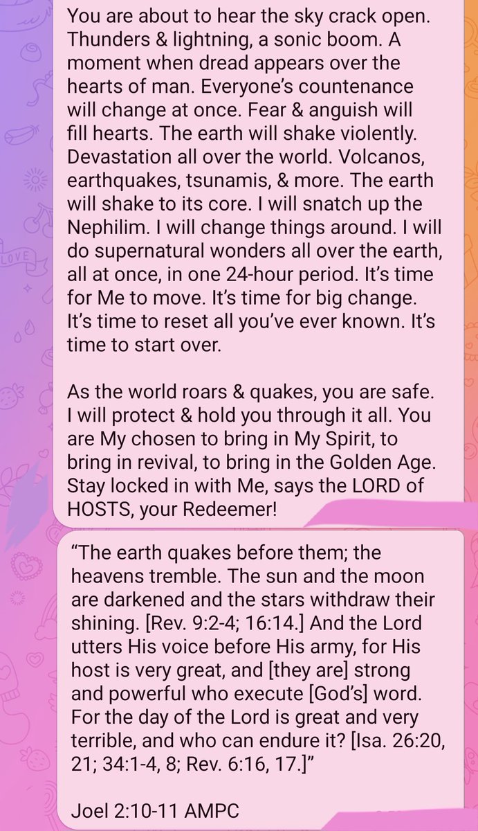 CaliAndreaCali's tweet photo. The Lord's Glory with Lori 
9-17-26
MOUNTAINS WILL MOVE

Spend Time Alone With Me
Time Travel Not Possible in Earthly Realm - Possible in the Spirit
Many Will Say, "I am from the future." Don’t Let Them Fool You!
Election Integrity 
Robotics
Milky Way Galaxy 
Laws of Physics https://t.co/lfjQSWcJVW