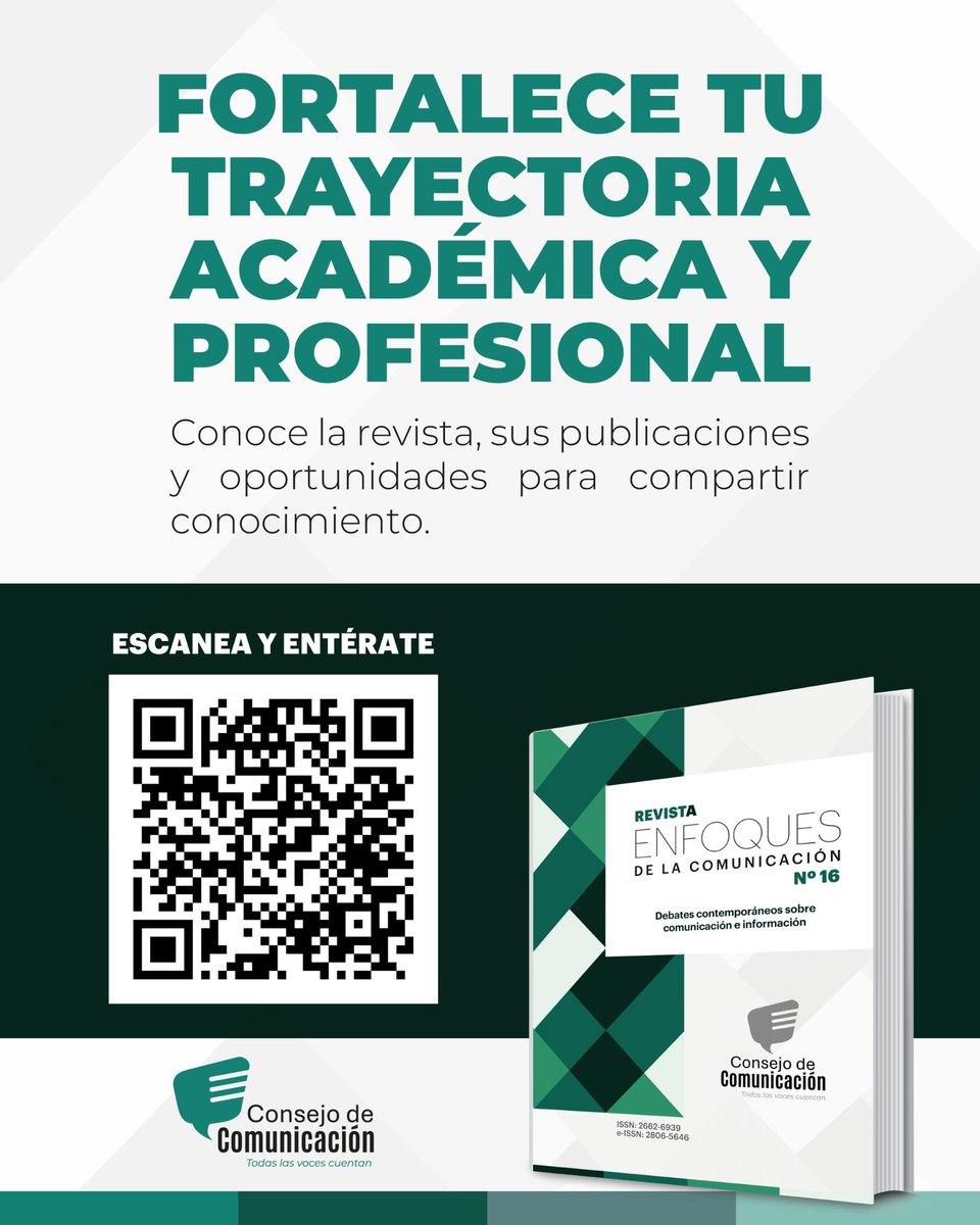 ConsejoComEc's tweet photo. La Revista #EnfoquesDeLaComunicación es una revista indexada que impulsa el intercambio de conocimiento, la investigación y el pensamiento crítico en torno a la comunicación.

Consulta las bases y envía tu manuscrito aquí: https://t.co/E16W9CuiiY… https://t.co/g3pTljTSFs