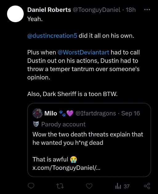 dustincreation5's tweet photo. @ToonguyDaniel has no brain BTW. https://t.co/s5eiLbKXgN
