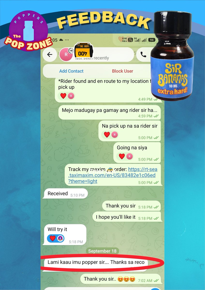 thepopzone911's tweet photo. The Pop Zone CDO poppers
DM me through telegram:
https://t.co/gZqZ0cPgJ9

Thank you for buying and thank you for this feedback sir. 😍😍😍

#poppers #cdopoppers #popperscdo #altercdo #cdoalter #bagetscdo #cdobagets #cdobisexual #bisexualcdo #cdomasahista https://t.co/0nCwJvyJkm