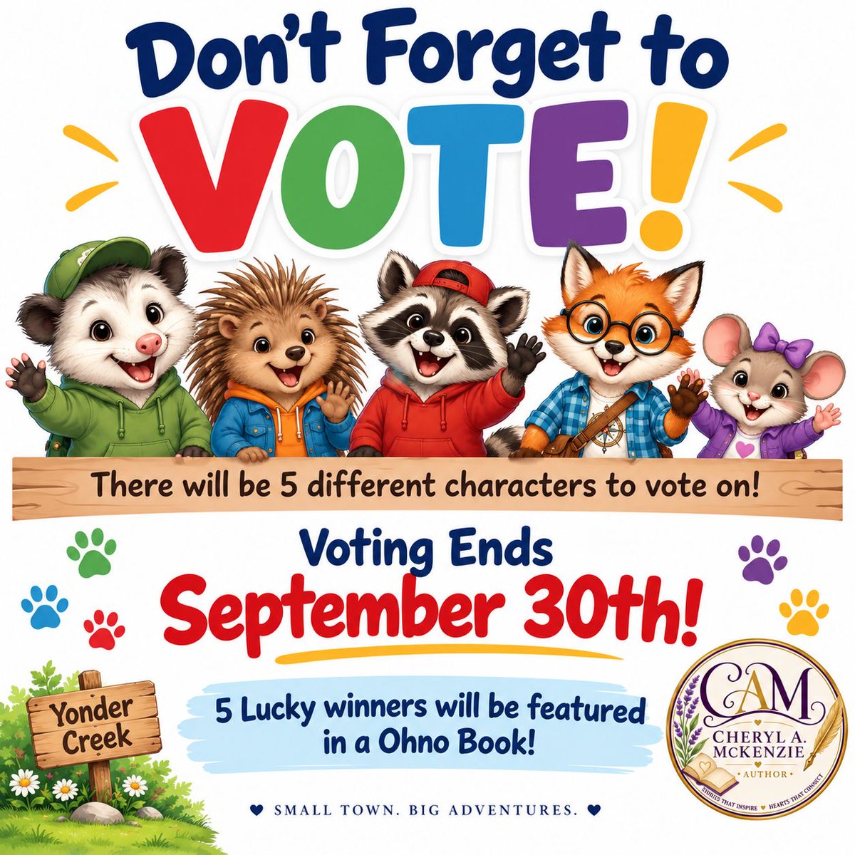 CherylAMcKenzie's tweet photo. #OhnoTheOpossum #YonderCreek #OhnoAdventures #VoteForYourFavorite #CastYourVote #CharacterContest #KidsBookCharacters #ChildrensBooks #PictureBooks #KidsBooks #YoungReaders #ReadingIsFun #BookLovers #SupportIndieAuthors #IndieAuthor #AuthorLife #ComingSoon #CherylAMcKenzieAuthor https://t.co/0TX6KC87lp