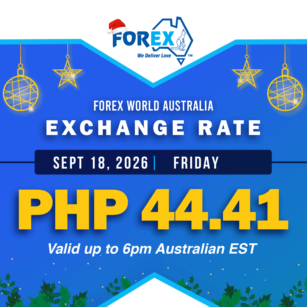 forexworldAUS's tweet photo. Forex World Australia Exchange Rate September 18, 2026 (Fri) is PHP 44.41 valid up to 6pm Australian EST.
https://t.co/YdwJNp4Fzk https://t.co/CLmzuiNTyR